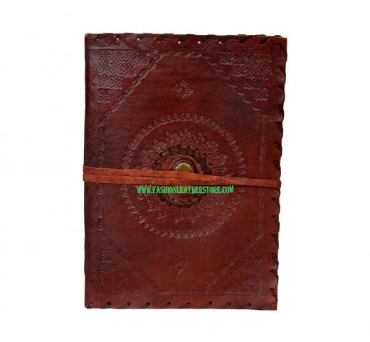 Yellow Stone God's Eye Book Of Shadows Bound Leather Journal Handmade Paper Diary